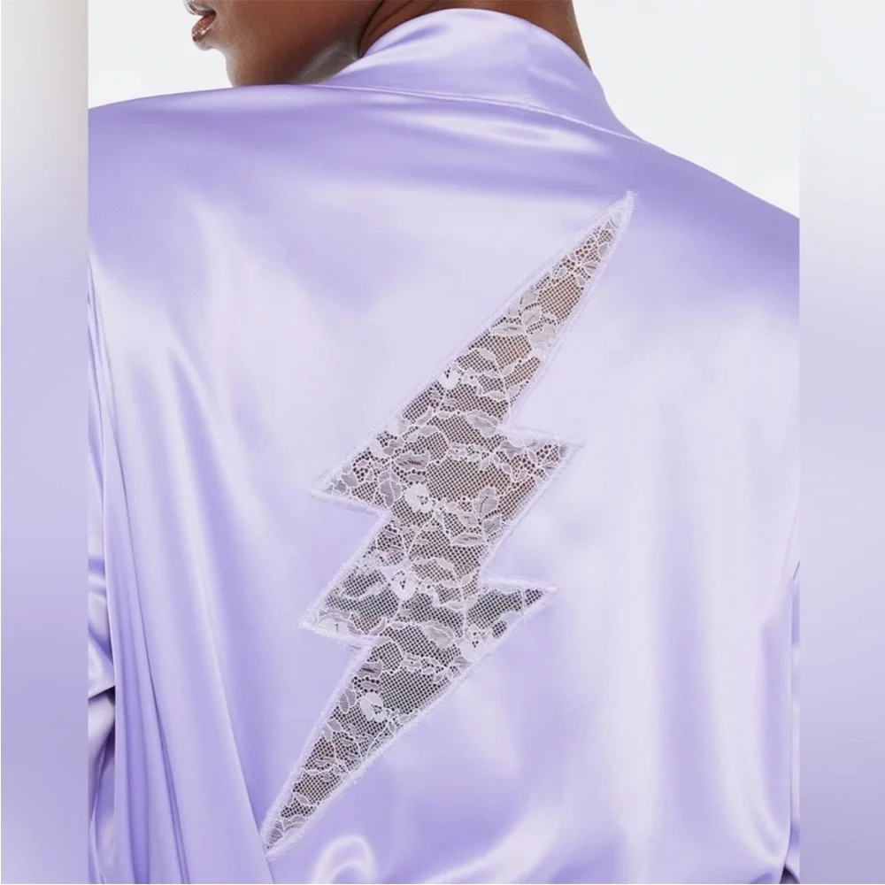 SavageXFenty Lilac Satin Robe with Lightning Bolt XL 1X - Picture 3 of 9